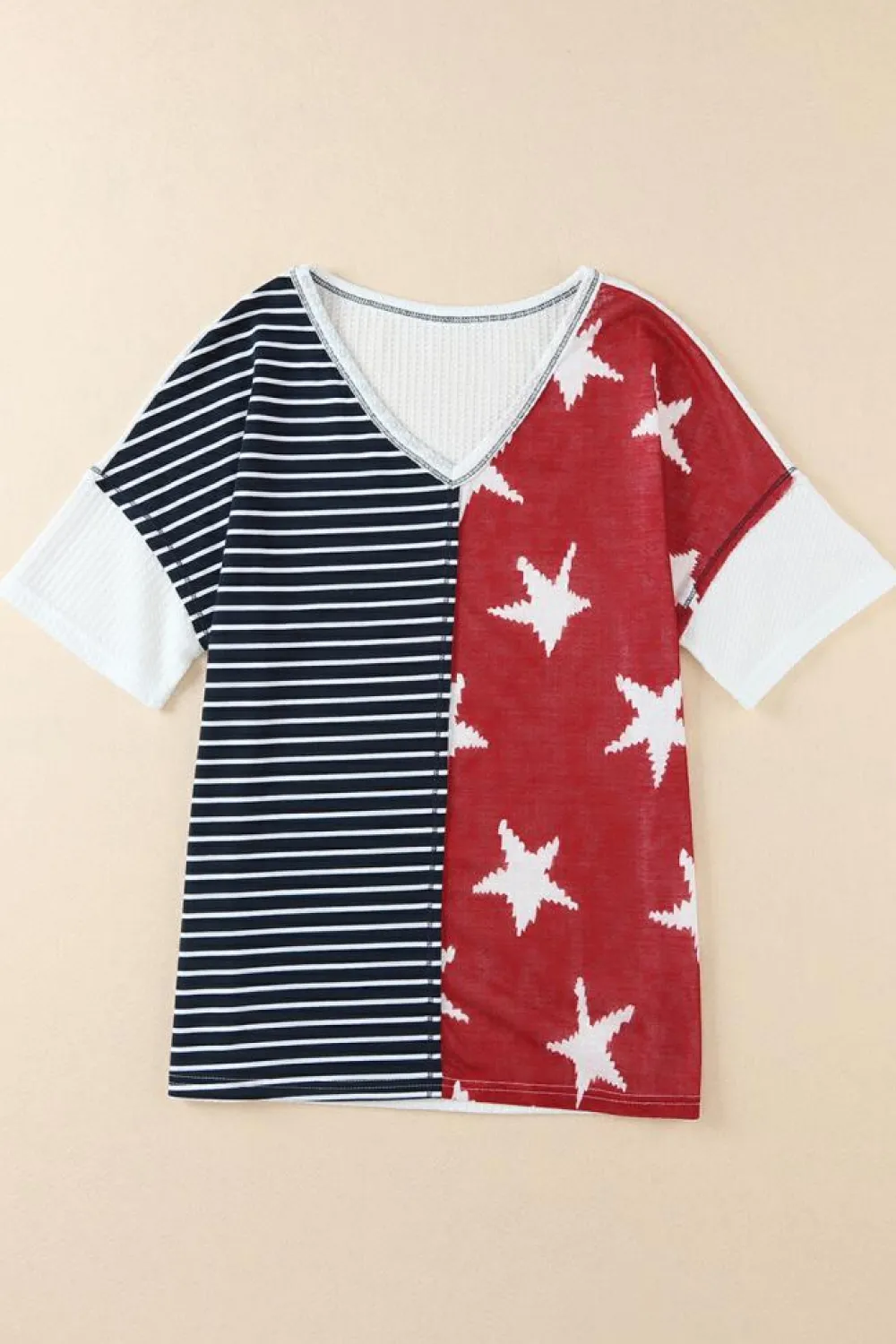 Online Dear-Lover Stripes Stars Print Knit Short Sleeves Top Blue