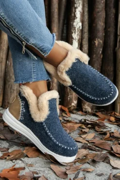 Sale Dear-Lover Suede Stitching Patchwork Plush Lined Anklet Boots Blue