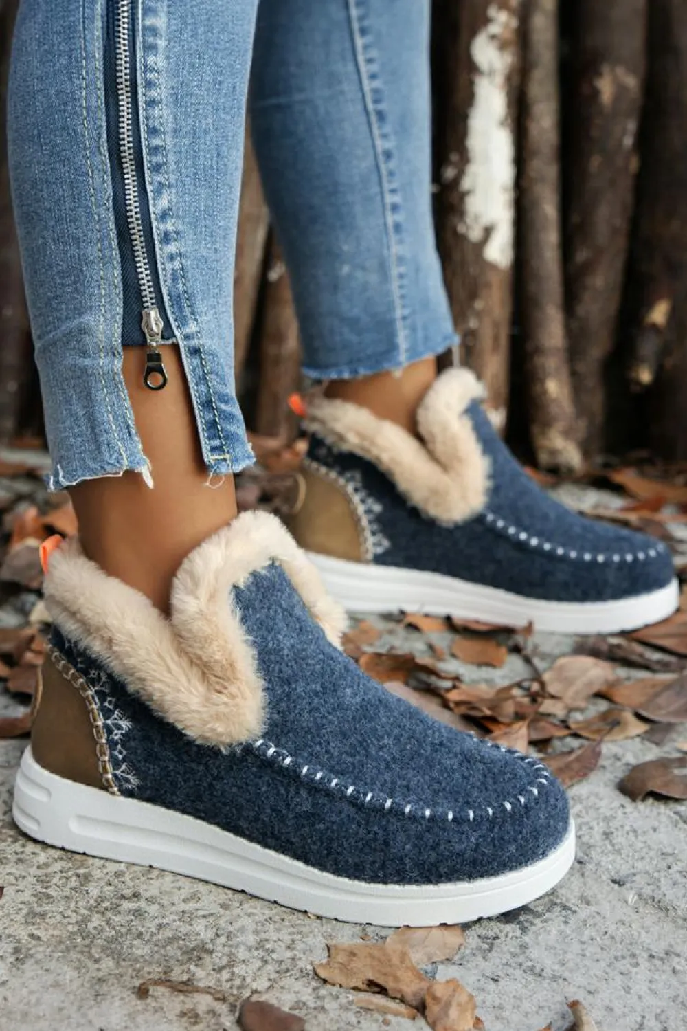 Sale Dear-Lover Suede Stitching Patchwork Plush Lined Anklet Boots Blue