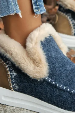 Sale Dear-Lover Suede Stitching Patchwork Plush Lined Anklet Boots Blue