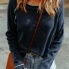 Clearance Dear-Lover Textured Round Neck Long Sleeve Top Blue