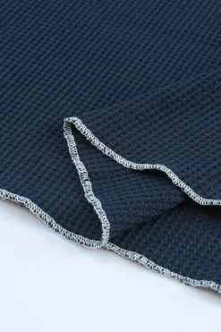 Clearance Dear-Lover Textured Round Neck Long Sleeve Top Blue