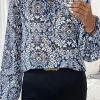 Discount Dear-Lover Tribal Print Lace-up Frilled Neck Puff Sleeve Blouse Blue