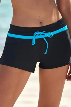 Discount Dear-Lover Blue Trim Black Women Swim Boardshort Black Blue