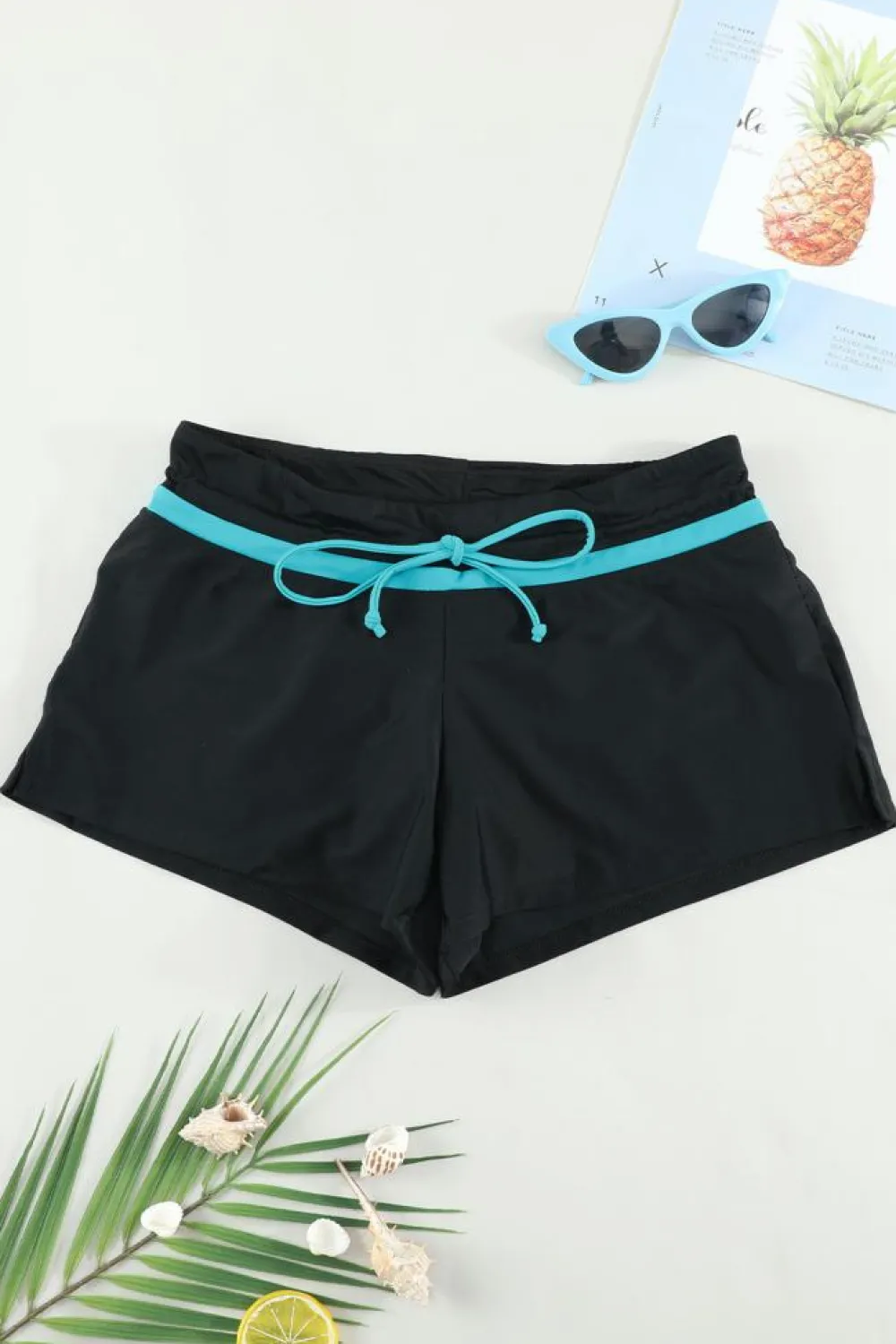 Discount Dear-Lover Blue Trim Black Women Swim Boardshort Black Blue