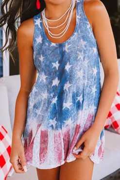 Online Dear-Lover Vintage Washed Flag Print Shift Tank Top Blue
