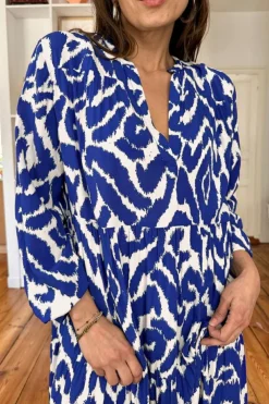 Outlet Dear-Lover Western Abstract Geometric Printed Maxi Dress Blue