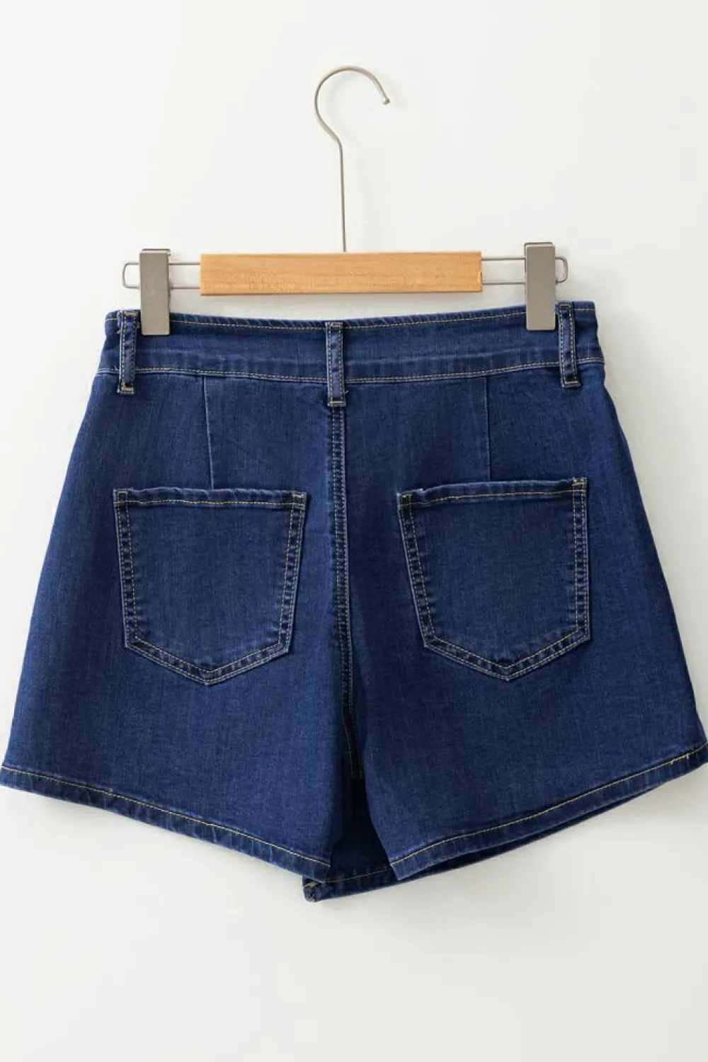 Online Dear-Lover Asymmetric Wrapped Buttoned High Waist Denim Shorts Bluing