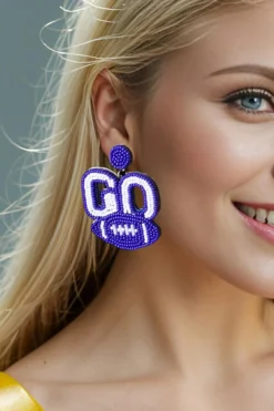 Outlet Dear-Lover Beaded Go Rugby Football Earrings Bluing