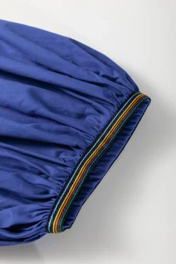 Clearance Dear-Lover Colorful Striped Trim Puff Sleeve Pleated Mini Dress Bluing