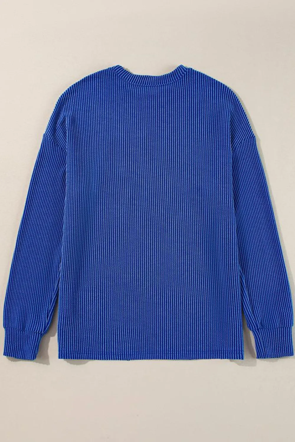 Fashion Dear-Lover Corded GAME DAY Graphic Long Sleeve Crewneck Top Bluing