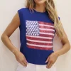 Online Dear-Lover Sparkling American Flag Knitted Vest Bluing