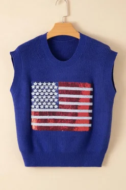 Online Dear-Lover Sparkling American Flag Knitted Vest Bluing