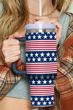 Best Dear-Lover Stars and Stripes Print Handled Thermos Cup 40oz Bluing
