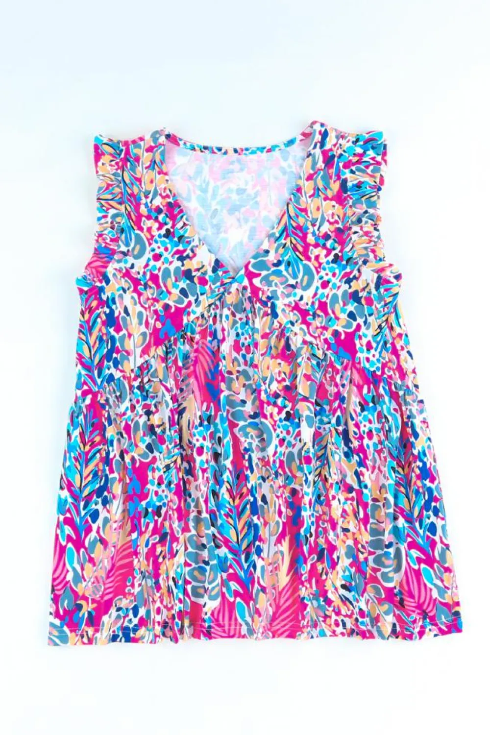 Online Dear-Lover Boho Pattern Print Flounce V Neck Tank Top Pink