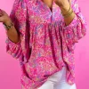 New Dear-Lover Abstract Print Collared V Neck Babydoll Blouse Bonbon