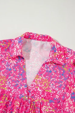 New Dear-Lover Abstract Print Collared V Neck Babydoll Blouse Bonbon