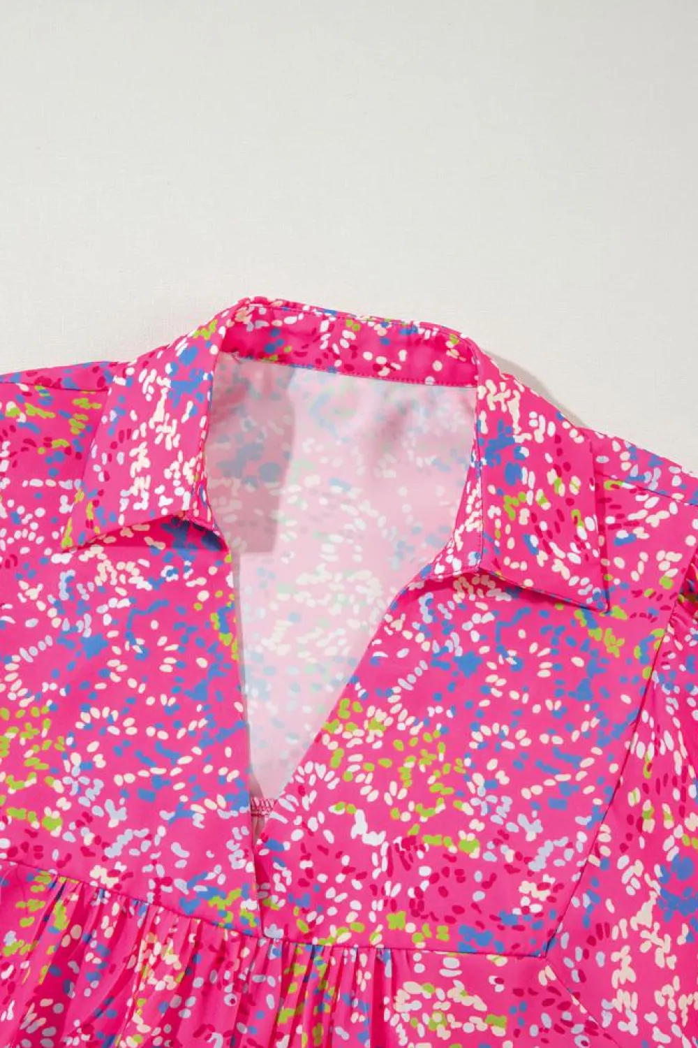 New Dear-Lover Abstract Print Collared V Neck Babydoll Blouse Bonbon