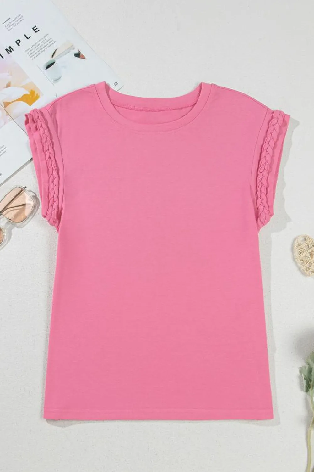 Discount Dear-Lover Braided Cap Sleeve Crew Neck T Shirt Bonbon
