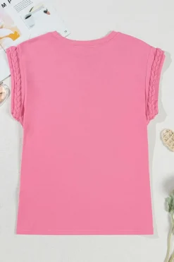 Discount Dear-Lover Braided Cap Sleeve Crew Neck T Shirt Bonbon