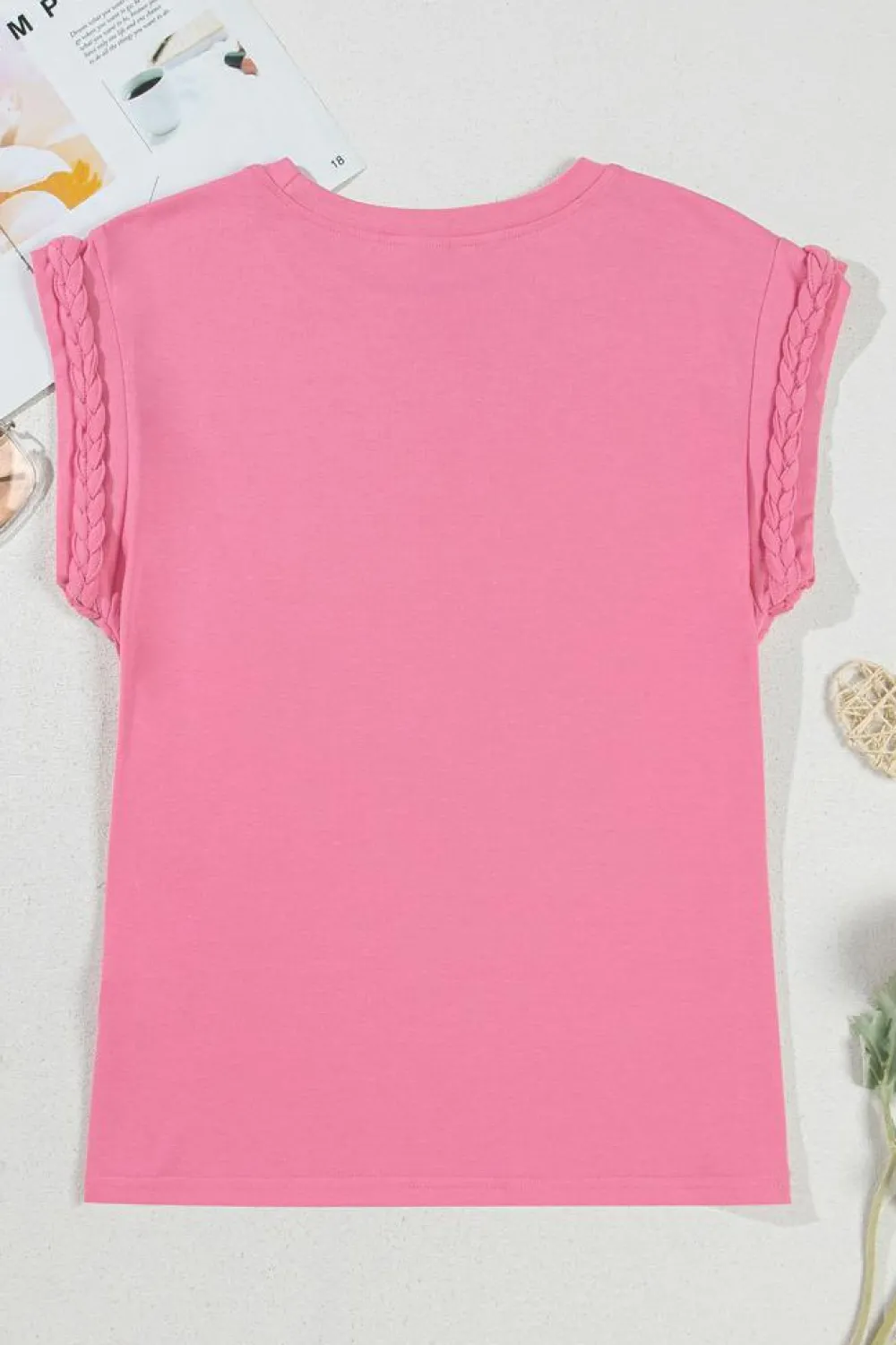 Discount Dear-Lover Braided Cap Sleeve Crew Neck T Shirt Bonbon