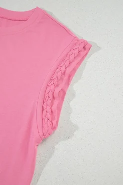 Discount Dear-Lover Braided Cap Sleeve Crew Neck T Shirt Bonbon