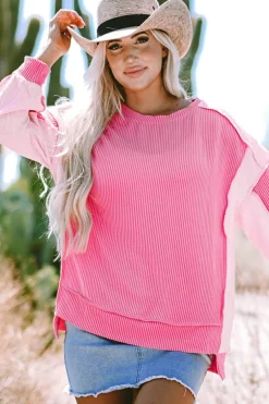 Hot Dear-Lover Cable Knit Colorblock Exposed Seam Sweatshirt Bonbon