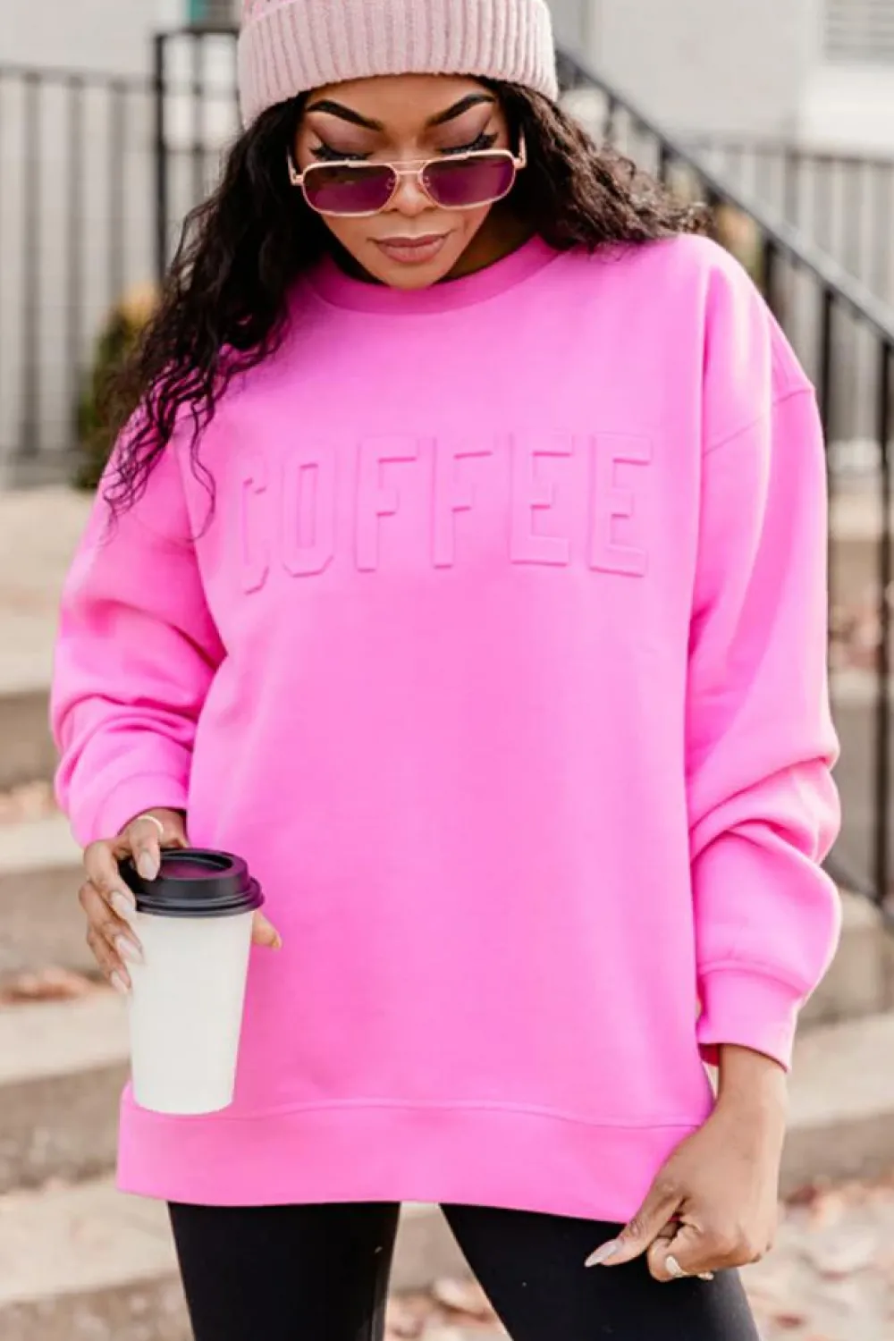 Discount Dear-Lover COFFEE Letter Embossed Casual Sweatshirt Bonbon