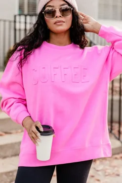Discount Dear-Lover COFFEE Letter Embossed Casual Sweatshirt Bonbon