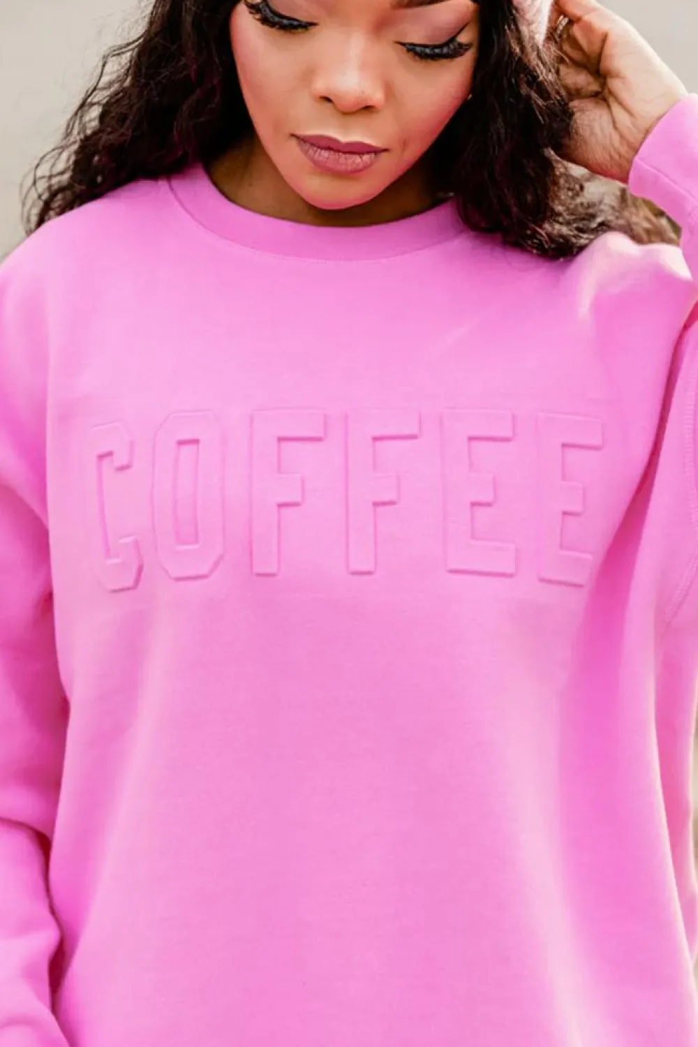 Discount Dear-Lover COFFEE Letter Embossed Casual Sweatshirt Bonbon