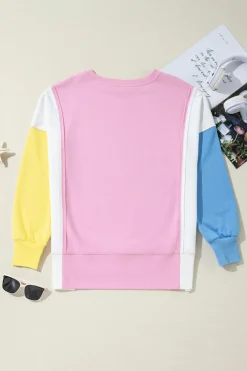 Best Dear-Lover Color Block Exposed Seam Side Slits Crewneck Sweatshirt Bonbon