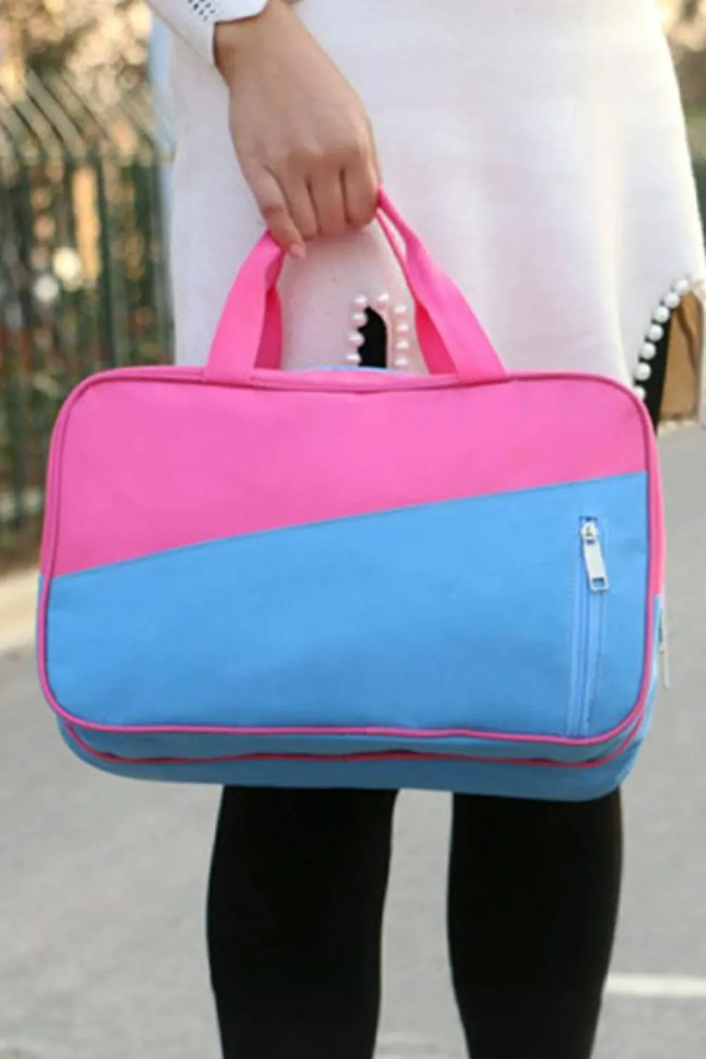 New Dear-Lover Color Block Multi Zip Pocket Portable Yoga Bag Bonbon