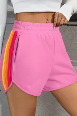 New Dear-Lover Color Block Stripes Elastic High Waist Active Shorts Bonbon
