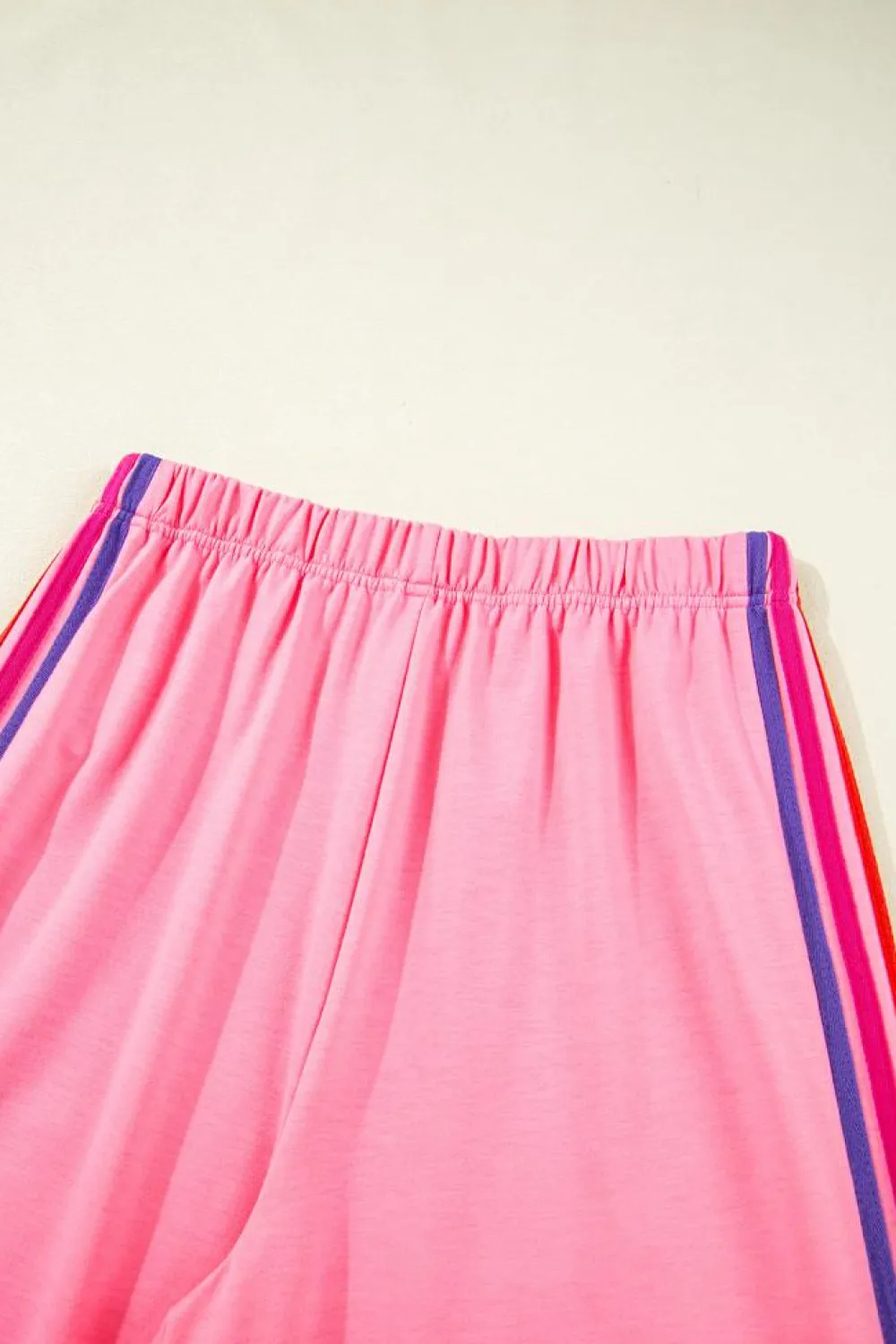 New Dear-Lover Color Contrast Crewneck T Shirt and Wide Leg High Waist Pants Set Bonbon