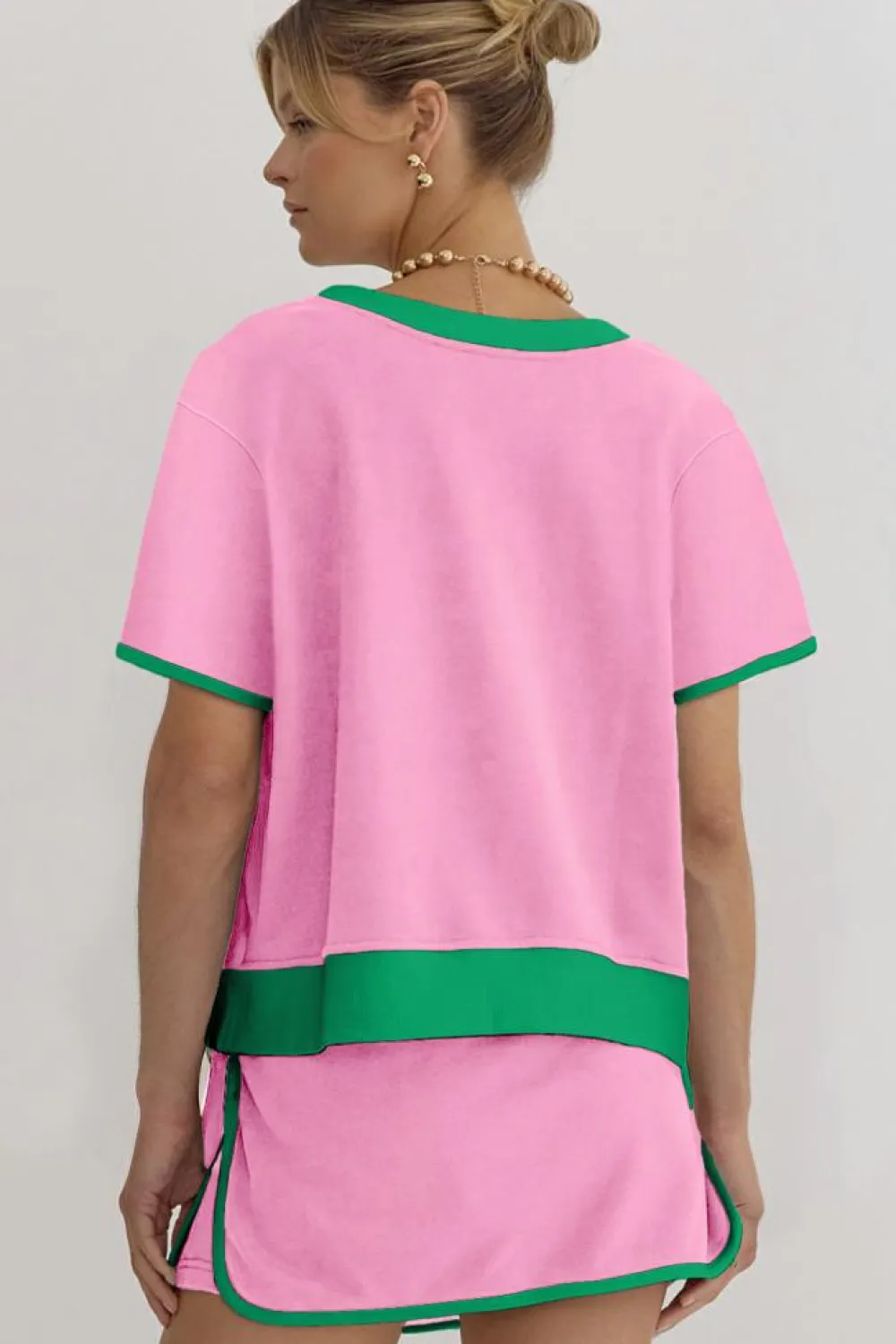 Online Dear-Lover Colorblock Edge Drop Shoulder T Shirt and Skort 2Pcs Set Bonbon