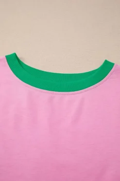 Online Dear-Lover Colorblock Edge Drop Shoulder T Shirt and Skort 2Pcs Set Bonbon