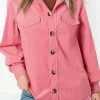 Fashion Dear-Lover Corduroy Flap Detail Button Up Split Shacket Bonbon