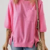 Outlet Dear-Lover Exposed Seam Chest Pocket Split Loose T Shirt Bonbon