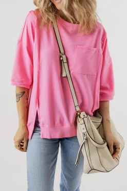 Outlet Dear-Lover Exposed Seam Chest Pocket Split Loose T Shirt Bonbon