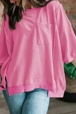 Outlet Dear-Lover Exposed Seam Chest Pocket Split Loose T Shirt Bonbon