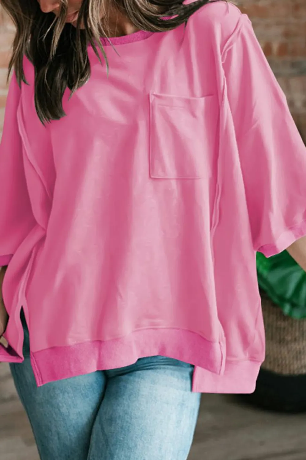 Outlet Dear-Lover Exposed Seam Chest Pocket Split Loose T Shirt Bonbon