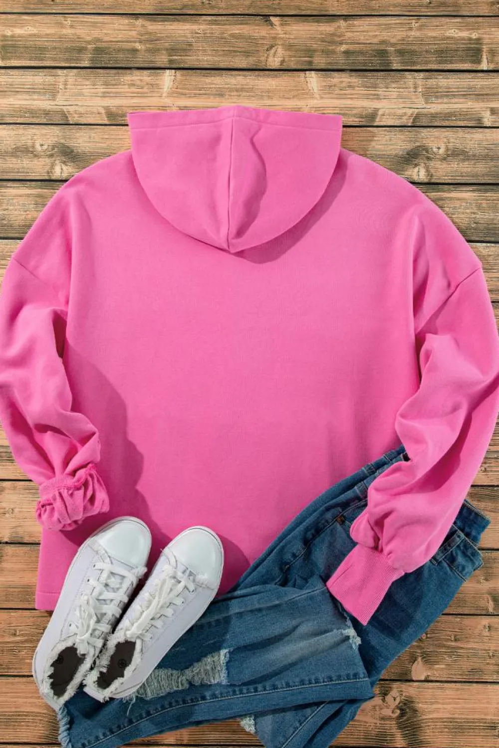 Best Dear-Lover Fleece Lined Half Zipper Kangaroo Pockets Loose Hoodie Bonbon