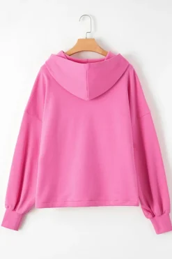 Best Dear-Lover Fleece Lined Half Zipper Kangaroo Pockets Loose Hoodie Bonbon