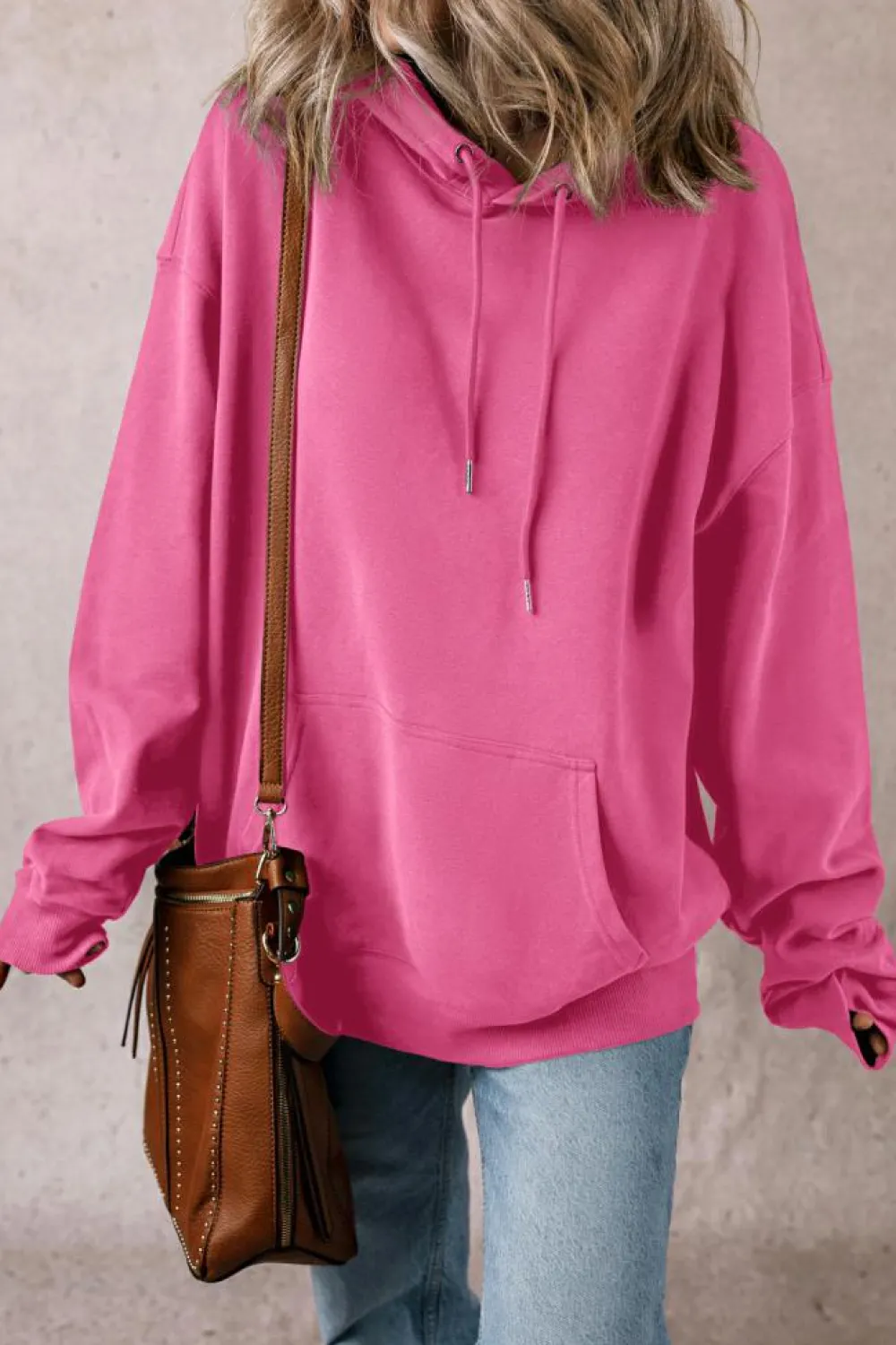 Online Dear-Lover Fleece Lined Kangaroo Pocket Drawstring Chunky Hoodie Bonbon