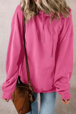 Online Dear-Lover Fleece Lined Kangaroo Pocket Drawstring Chunky Hoodie Bonbon