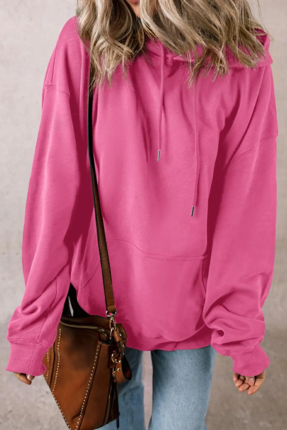 Online Dear-Lover Fleece Lined Kangaroo Pocket Drawstring Chunky Hoodie Bonbon
