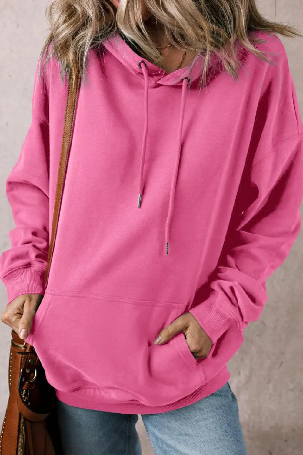 Online Dear-Lover Fleece Lined Kangaroo Pocket Drawstring Chunky Hoodie Bonbon