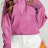 Clearance Dear-Lover Fleece Lined Zip Up Stand Collar Thumbhole Sleeve Sweatshirt Bonbon