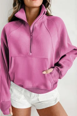 Clearance Dear-Lover Fleece Lined Zip Up Stand Collar Thumbhole Sleeve Sweatshirt Bonbon