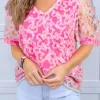 New Dear-Lover Flowery Mesh Short Puff Sleeve Blouse Bonbon
